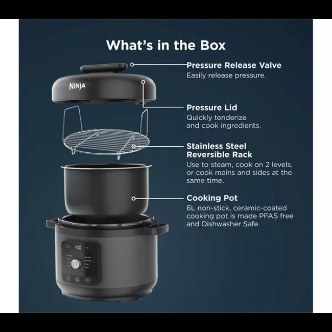 Ninja HyperHeat 6L 9-in-1 Pressure & Rice Cooker PC201UK - 1200W, Black, Easy-Clean Ceramic Coating, Digital Display, Control Dial, Power, Start/Stop, Keep Warm