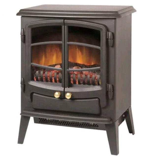 Dimplex Elbe Optiflame Electric Stove - Black Cast Effect, 2kW Heat, Freestanding, Concealed Controls, Safety Cut Out, Size 54.5x44x31cm