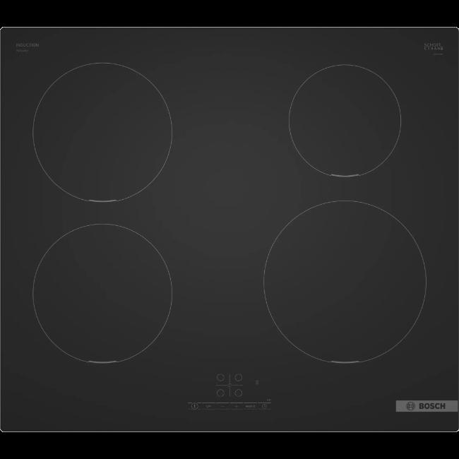 Bosch Series 4 Induction Hob 60cm PIE61ABB5E Matte Black Frameless TouchSelect 4 Zones PowerBoost Timer QuickStart ReStart ChildLock Safety Protection
