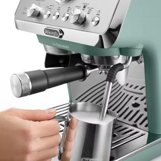 Delonghi La Specialista Arte EC9155.GR Green Espresso Coffee Machine - 8 Grind Settings, 3 Temp Levels, MyLatte Art Steam Wand, 15 Bar Pump, 1.5L Tank, 1400W