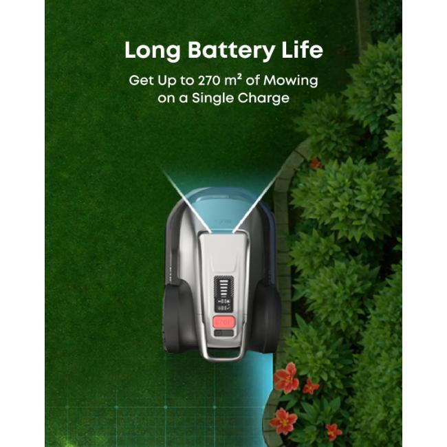 Eufy E15 Robot Lawn Mower - Grey/Black | RTK-Free AI Mapping, 3D Obstacle Avoidance, Edge Trimming, GPS Tracking, 800m² Coverage, 56dB Quiet Operation