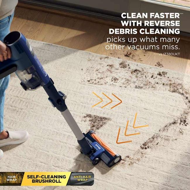 Shark PowerDetect Speed Cordless Vacuum Cleaner Ultramarine with PowerDetect, Reveal, Flexology, Anti-Hair Wrap, HEPA Filtration, 60 Min Run Time, 0.5L Capacity, 350W, Includes Pet Tool & Charging Base