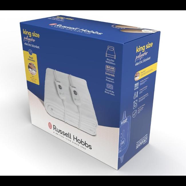 Russell Hobbs King Size Electric Underblanket Dual Control 150 x 200cm 3 Heat Settings Overheat Protection Machine Washable