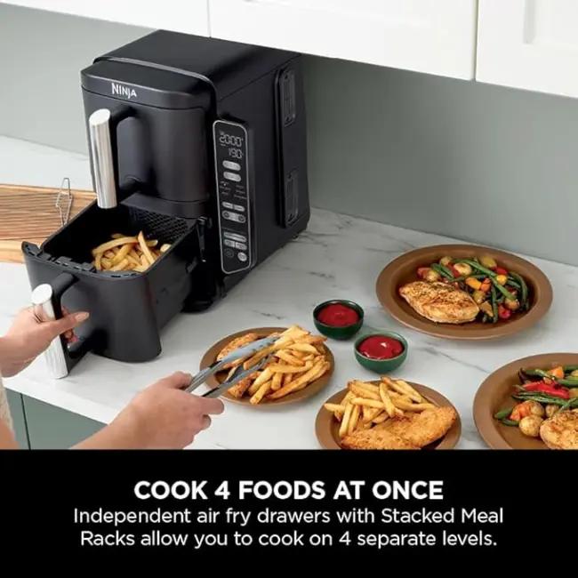 Ninja Double Stack 7.6L Dual Drawer Air Fryer Black with Air Fry, Roast, Bake, Reheat, Dehydrate, Max Crisp