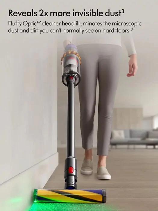 Dyson V15 Detect Absolute Cordless Vacuum Cleaner Yellow & Nickel Illuminated cleaner head LCD screen Anti-tangle brush bar
