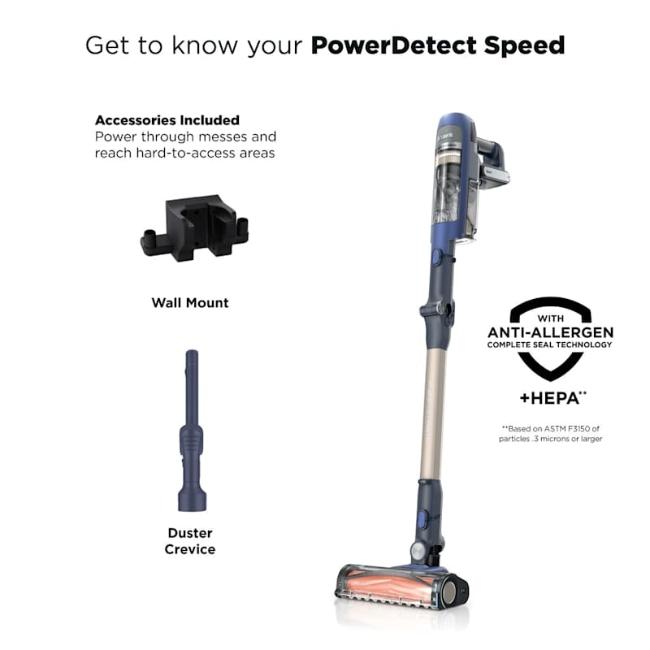 Shark PowerDetect Speed Cordless Vacuum Cleaner Ultramarine with PowerDetect, Reveal, Flexology, Anti-Hair Wrap, HEPA Filtration, 60 Min Run Time, 0.5L Capacity, 350W, Includes Pet Tool & Charging Base