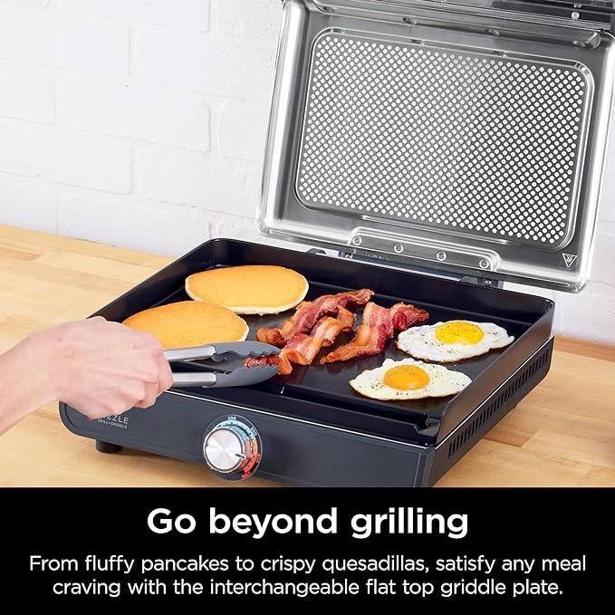 Ninja Sizzle Indoor Grill & Flat Plate | Low Smoke | High-Heat Cooking | Includes Grill Plate & Flat Plate | GR101UK | Free Delivery | 