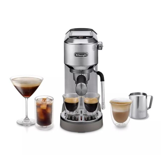 Delonghi Dedica Duo Espresso Coffee Machine with Cold Brew & Advanced Milk Steam Wand | Stainless Steel | 15cm Wide | 15-bar Pump Pressure