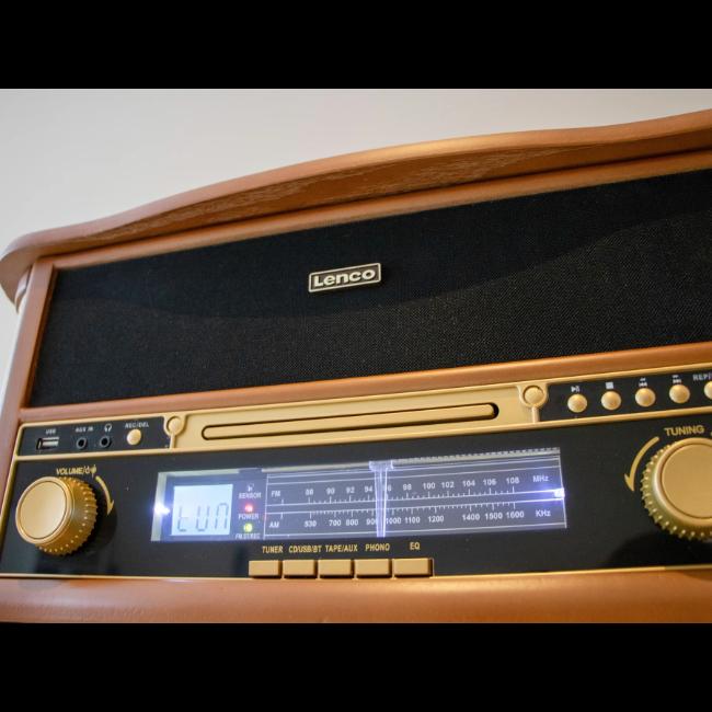 Lenco Retro Turntable Bluetooth CD Cassette Player AM/FM Radio MP3 Encoding Wood