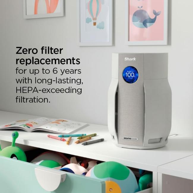 Shark BreatheClear HP162UK Air Purifier Dove White 70m2 Coverage NeverChange6 Filtration 99.98% Particle Capture 3.77kg 2 Year Guarantee
