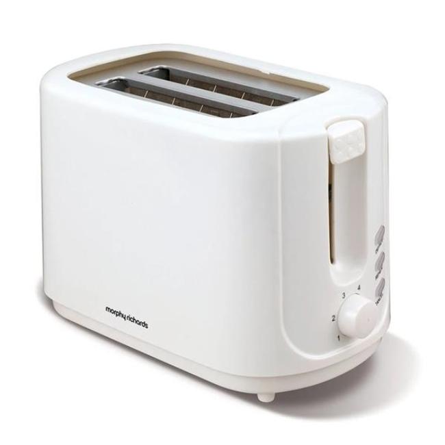 Morphy Richards 2 Slice Toaster White | Variable browning control, Cancel button, Hi lift eject, Removable crumb tray, Defrost setting, Cord storage
