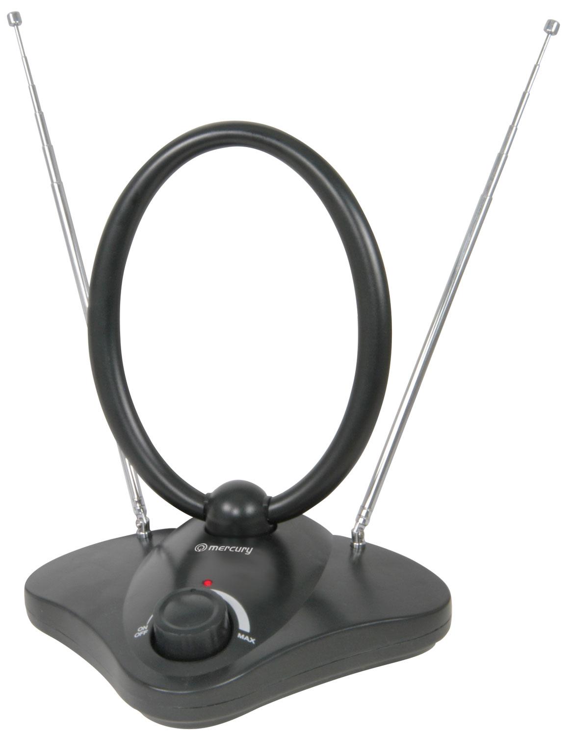 Mercury Indoor HDTV Aerial with Adjustable Antennas, Loop Aerial, Telescopic Aerials, and Variable Gain Control
