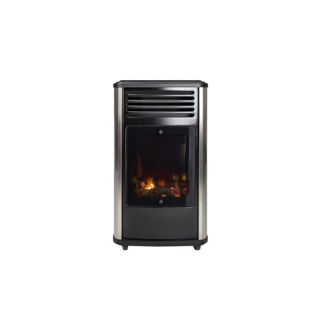 Sahara Manhattan Portable Gas Heater Black Silver Electronic Ignition Real Flame 3.4kW Butane Size L51 x W37 x H68