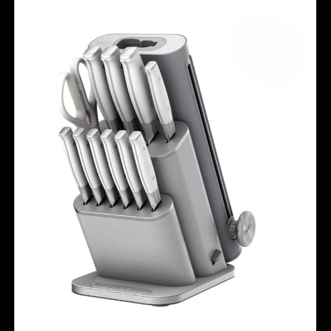 Ninja StaySharp 13-Piece Knife Block Set with Built-in Sharpener | White/Grey | German Stainless Steel | 10-Year Guarantee