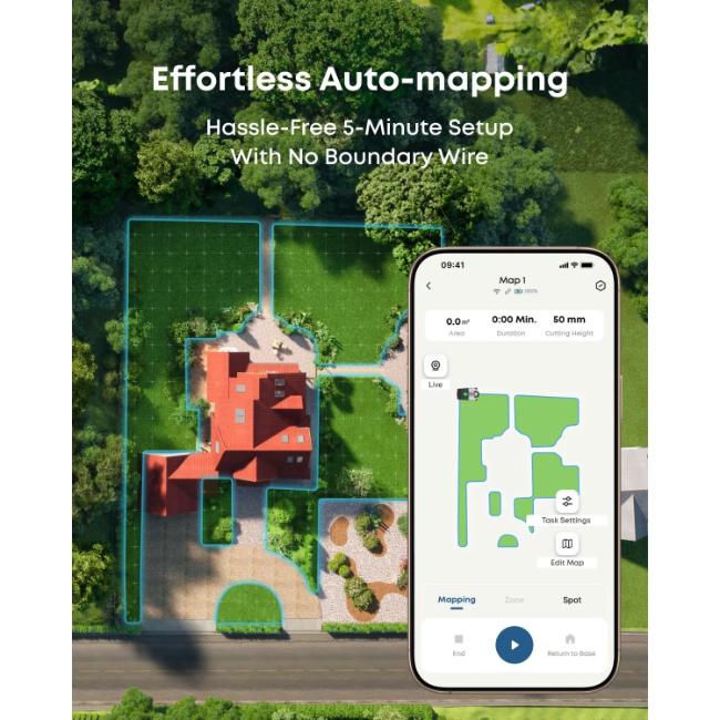 Eufy E15 Robot Lawn Mower - Grey/Black | RTK-Free AI Mapping, 3D Obstacle Avoidance, Edge Trimming, GPS Tracking, 800m² Coverage, 56dB Quiet Operation