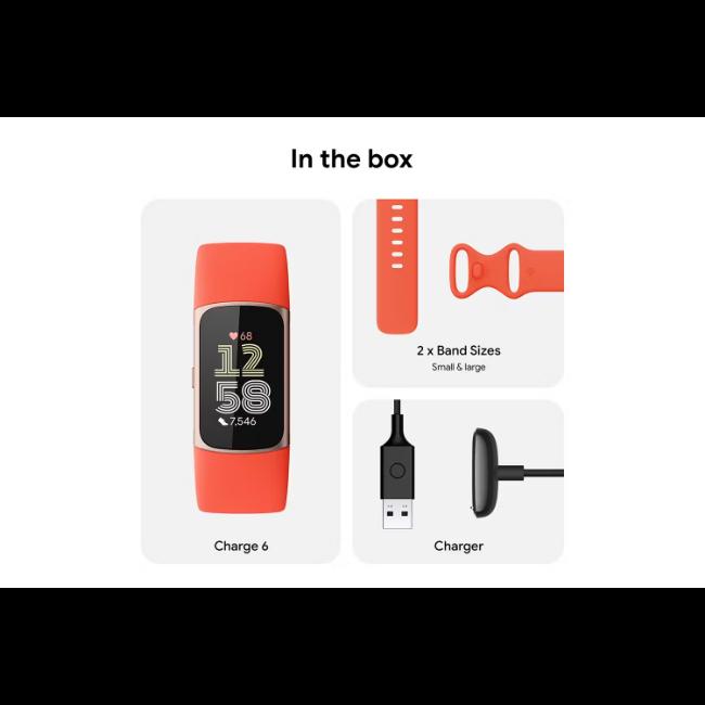 Fitbit Charge 6 Fitness Tracker Coral Heart Rate Time Steps