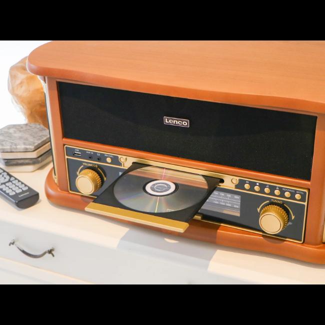 Lenco Retro Turntable Bluetooth CD Cassette Player AM/FM Radio MP3 Encoding Wood