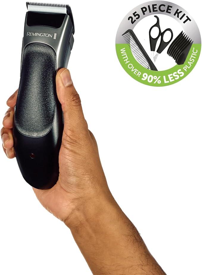 Remington Hair Clipper Set | 25-Piece Kit, Self-Sharpening Blades, Scissors, Combs, Trimmer, Taper Lever, Up to 40 mins Usage Time, 3 Year Guarantee