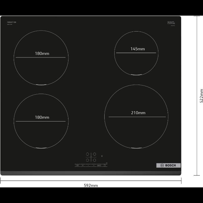 Bosch Serie 4 60cm Built-in 4-Zone Induction Hob Black with TouchSelect PowerBoost QuickStart ReStart ChildLock Safety Shut-Off
