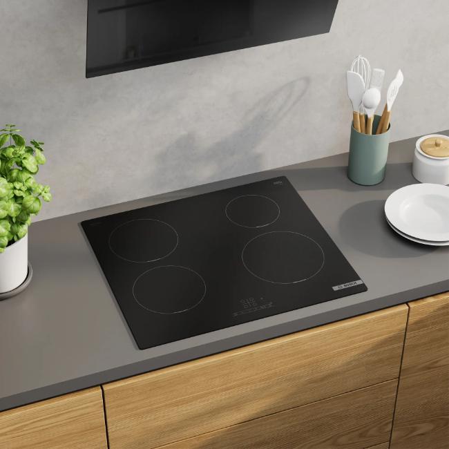 Bosch Series 4 Induction Hob 60cm PIE61ABB5E Matte Black Frameless TouchSelect 4 Zones PowerBoost Timer QuickStart ReStart ChildLock Safety Protection
