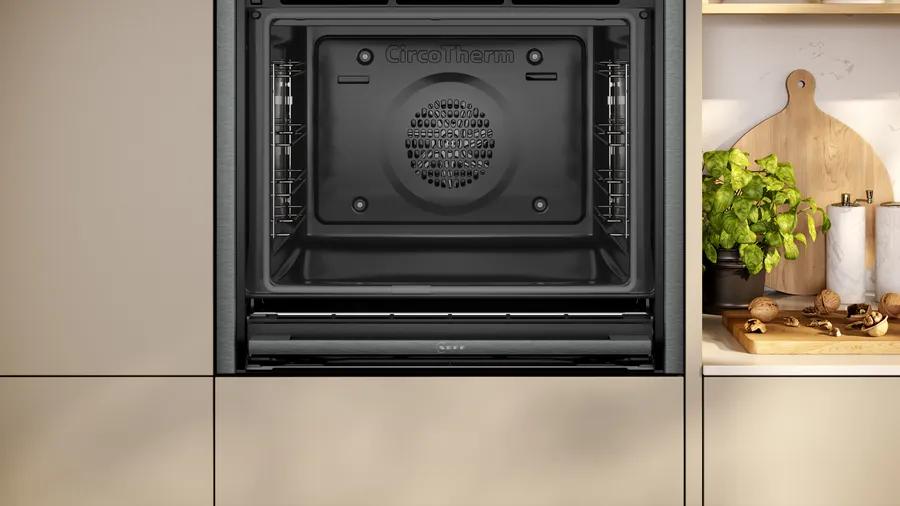 Neff N70 Electric Oven Graphite Slide & Hide Pyrolytic Cleaning Home Connect Touchscreen 71 litres