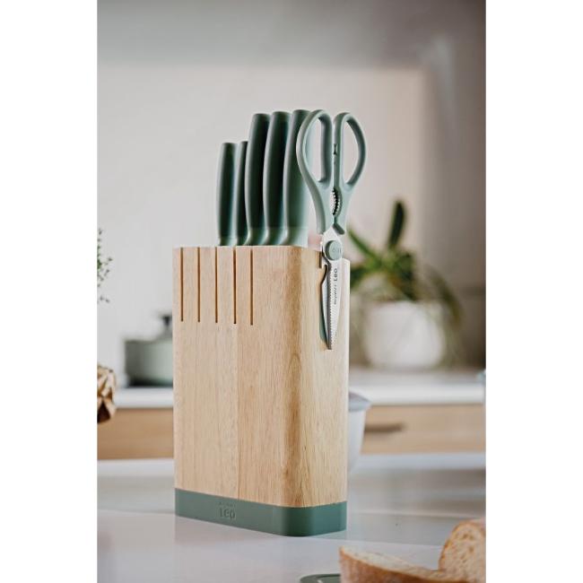 Berghoff Leo 6 Piece Knife Block Set Forest Green with Built-in Sharpener, Stainless Steel Blades, Ergonomic Soft-Grip Handles