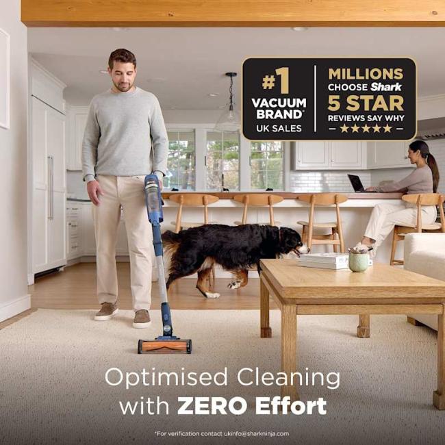 Shark PowerDetect Speed Cordless Vacuum Cleaner Ultramarine with PowerDetect, Reveal, Flexology, Anti-Hair Wrap, HEPA Filtration, 60 Min Run Time, 0.5L Capacity, 350W, Includes Pet Tool & Charging Base