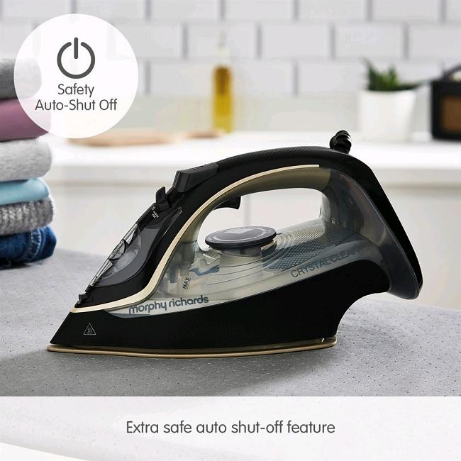 Morphy Richards Crystal Clear Steam Iron 2400W Gold | Features: Crystal Clear Water Tank, Precision Tip Ceramic Soleplate