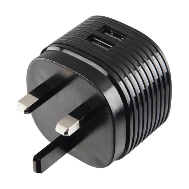 Hama Dual USB Charger 2.4A with UK plug, 2 USB ports, Black