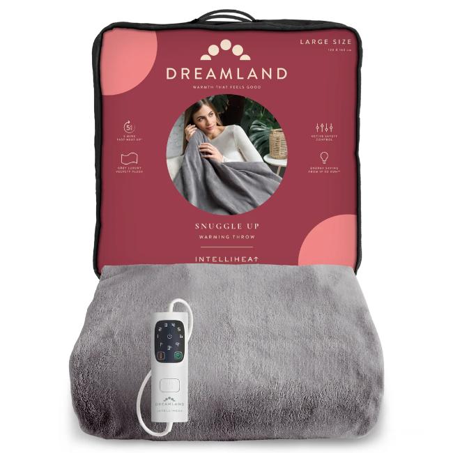Dreamland Luxury Snuggle Up Heated Throw | Grey | Intelliheat | 160x120cm | Washable | 6 Heat Settings | 5 Min Heat Up