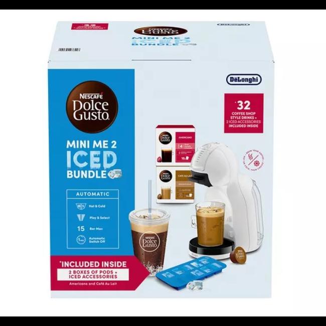 De'Longhi Dolce Gusto Mini Me 2 Pod Coffee Machine Iced Creations Bundle White 15 Bar Pressure 0.8L Water Tank Auto Shut-off 161x305x232mm 220-240V 1340-1600W
