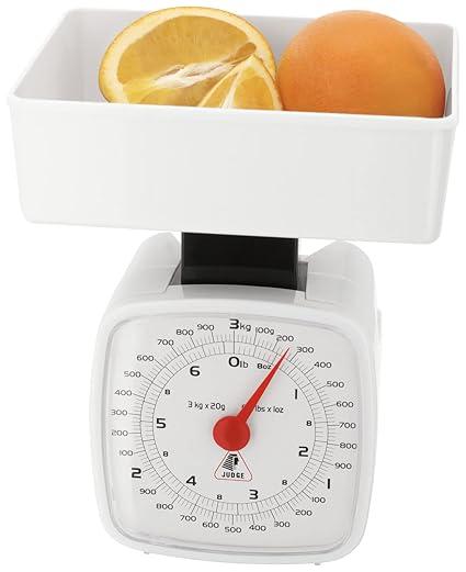 Judge Traditional Kitchen Scale 3kg White Analogue Dishwasher Safe Zeroing Function No Batteries Required