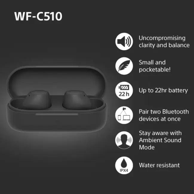 Sony WF-C510 True Wireless Earbuds Black - Compact, Lightweight