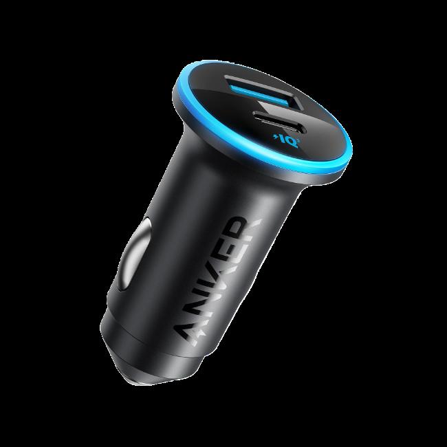 Anker Car Charger | Black | USB Ports | Blue LED | Anker Logo