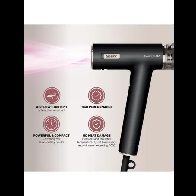 Shark SpeedStyle Pro 5-in-1 Hair Dryer Black with attachments