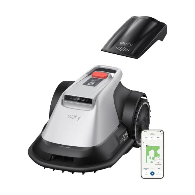 Eufy E15 Robot Lawn Mower - Grey/Black | RTK-Free AI Mapping, 3D Obstacle Avoidance, Edge Trimming, GPS Tracking, 800m² Coverage, 56dB Quiet Operation