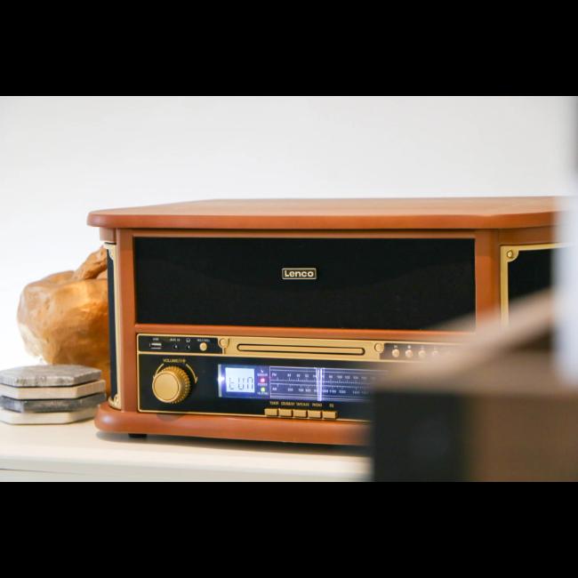 Lenco Retro Turntable Bluetooth CD Cassette Player AM/FM Radio MP3 Encoding Wood