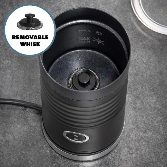 Daewoo 200ml Electric Milk Frother & Warmer - Black - Hot & Cold Functions, 100-120 Sec Heat Time, 500-600W, 3 Year Warranty, Compact Design