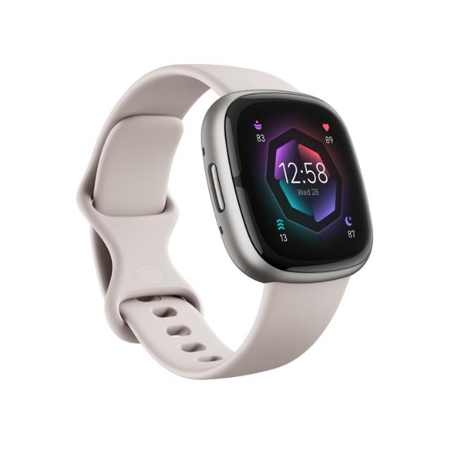 Fitbit Sense 2 Smartwatch Lunar White & Platinum, Sleep Profile, GPS, ECG, Health Metrics, Premium