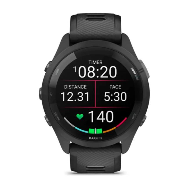 Garmin Forerunner 265 Black Smartwatch with Silicone Band, 1.3" Display, Touchscreen, GPS, Music
