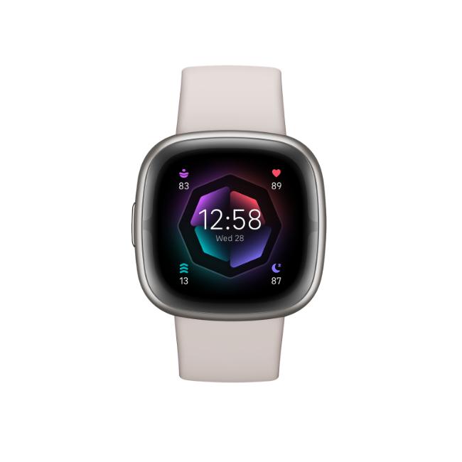 Fitbit Sense 2 Smartwatch Lunar White & Platinum, Sleep Profile, GPS, ECG, Health Metrics, Premium