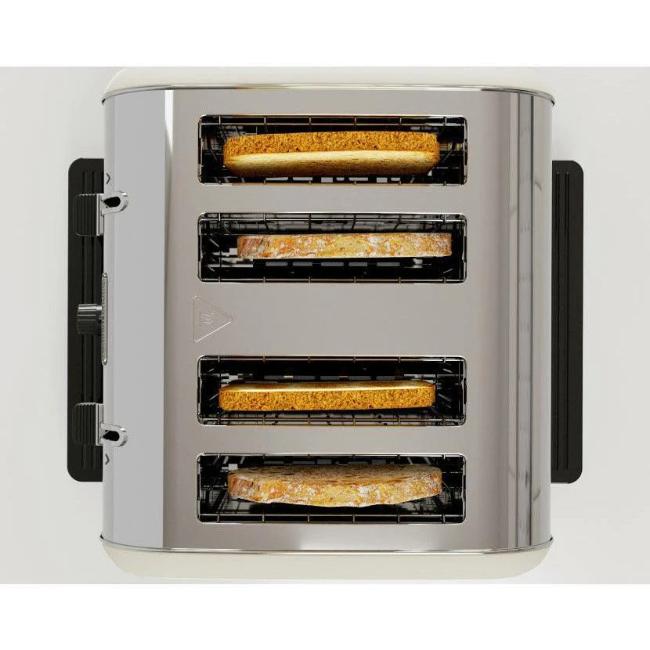 Morphy Richards 4 Slice Toaster Cream - Defrost, Reheat, Variable Browning, Cancel, High-Lift, Removable Crumb Tray, Cord Tidy, 1800W, Stainless Steel