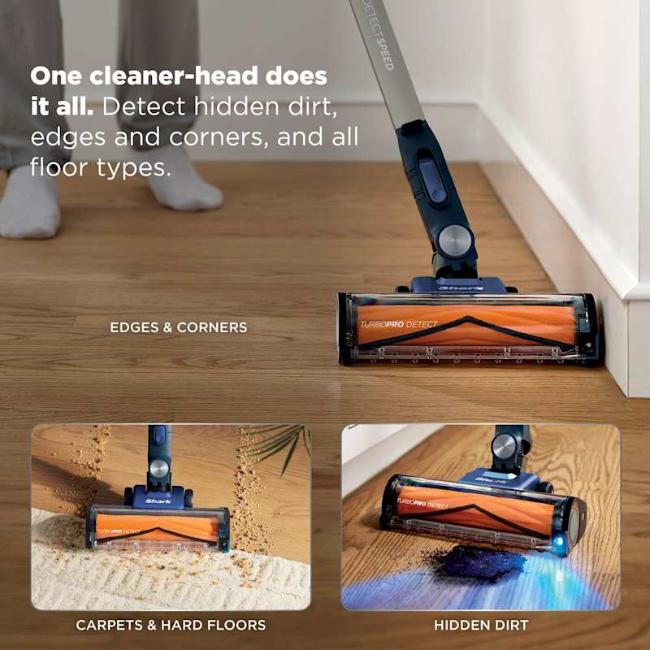 Shark PowerDetect Speed Cordless Vacuum Cleaner Ultramarine with PowerDetect, Reveal, Flexology, Anti-Hair Wrap, HEPA Filtration, 60 Min Run Time, 0.5L Capacity, 350W, Includes Pet Tool & Charging Base