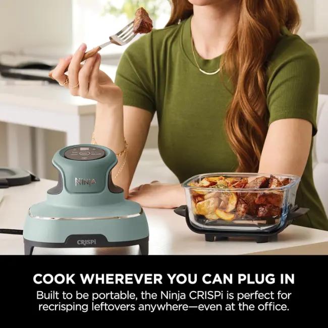 Ninja CRISPi 4-in-1 Portable Glass Air Fryer | Sage | Air Fry, Roast, Keep Warm, Recrisp | Glass