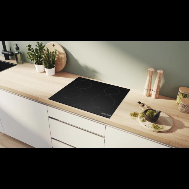Bosch Series 4 Induction Hob 60cm PIE61ABB5E Matte Black Frameless TouchSelect 4 Zones PowerBoost Timer QuickStart ReStart ChildLock Safety Protection