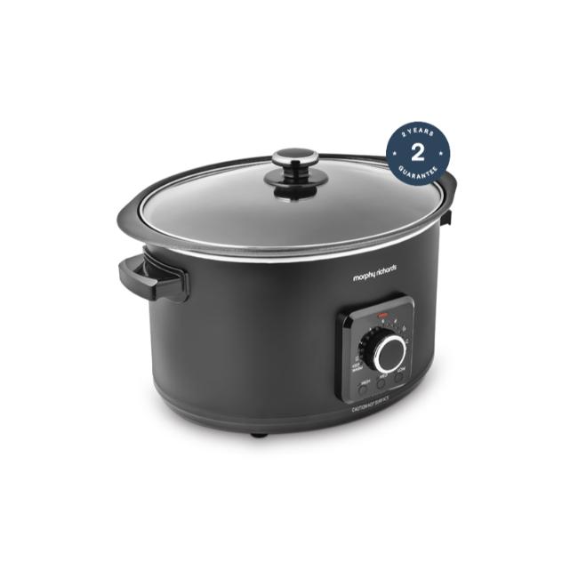 Morphy Richards 6.5L Slow Cooker Black with Dial, Glass Lid