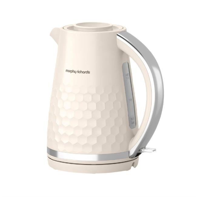Morphy Richards Hive Cream 1.5L Electric Kettle | 3000W | Easy Fill, Water Window, Limescale Filter, 360 Base, Cord Tidy, Hexagonal Pattern, Silver Handle