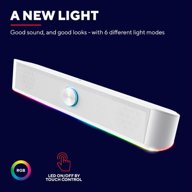 Trust GXT 619W Thorne RGB Illuminated Soundbar - White - Volume Control, RGB Lighting
