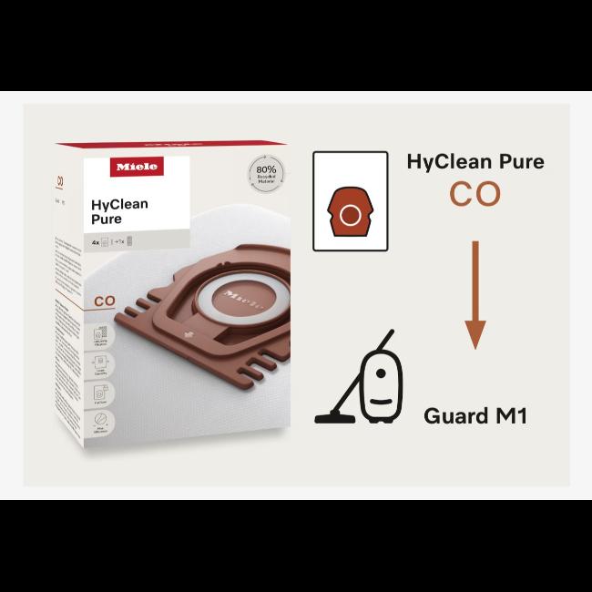 Miele HyClean Pure CO Vacuum Cleaner Bags for Guard M1 | 80% Recycled Material, >99.99% Filtration, Large Capacity, HyClose, Max Efficiency