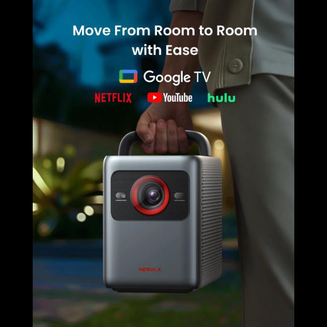 Nebula Cosmos 4K SE Laser Projector - Grey | Dolby Vision, Google TV, HybridBeam, NebulaMaster, 1800 ANSI Lumens, 200-Inch Screen, Handle, Lens, Depth Sensing